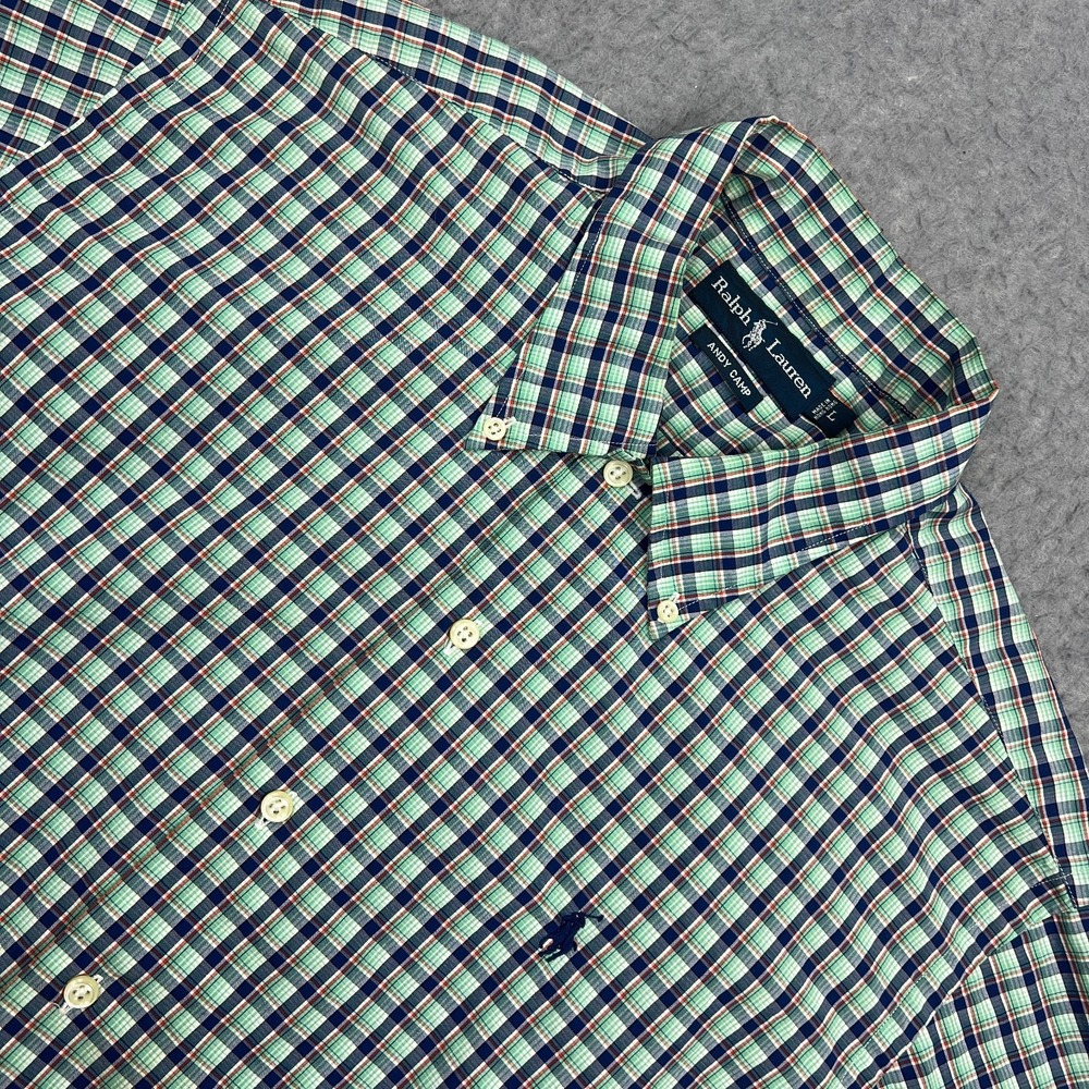 VTG Ralph Lauren Andy Camp Shirt Mens Large Green Check American Heritage Preppy